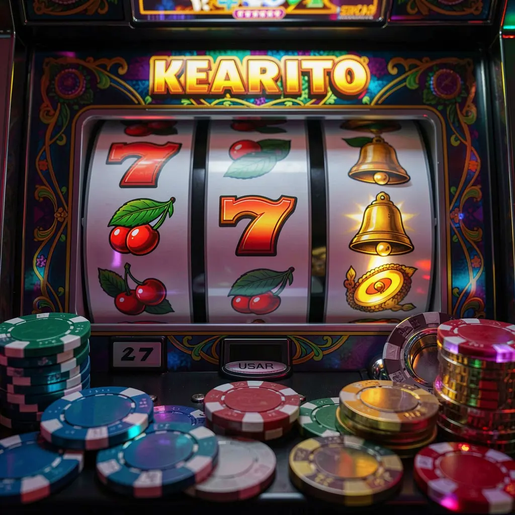 Classic casino slot machine with gleaming reels and stacked chips representing the premium online gaming style of PHVVVV for players in the Philippines